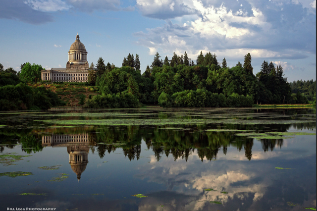 Washington State capital building across capital lake